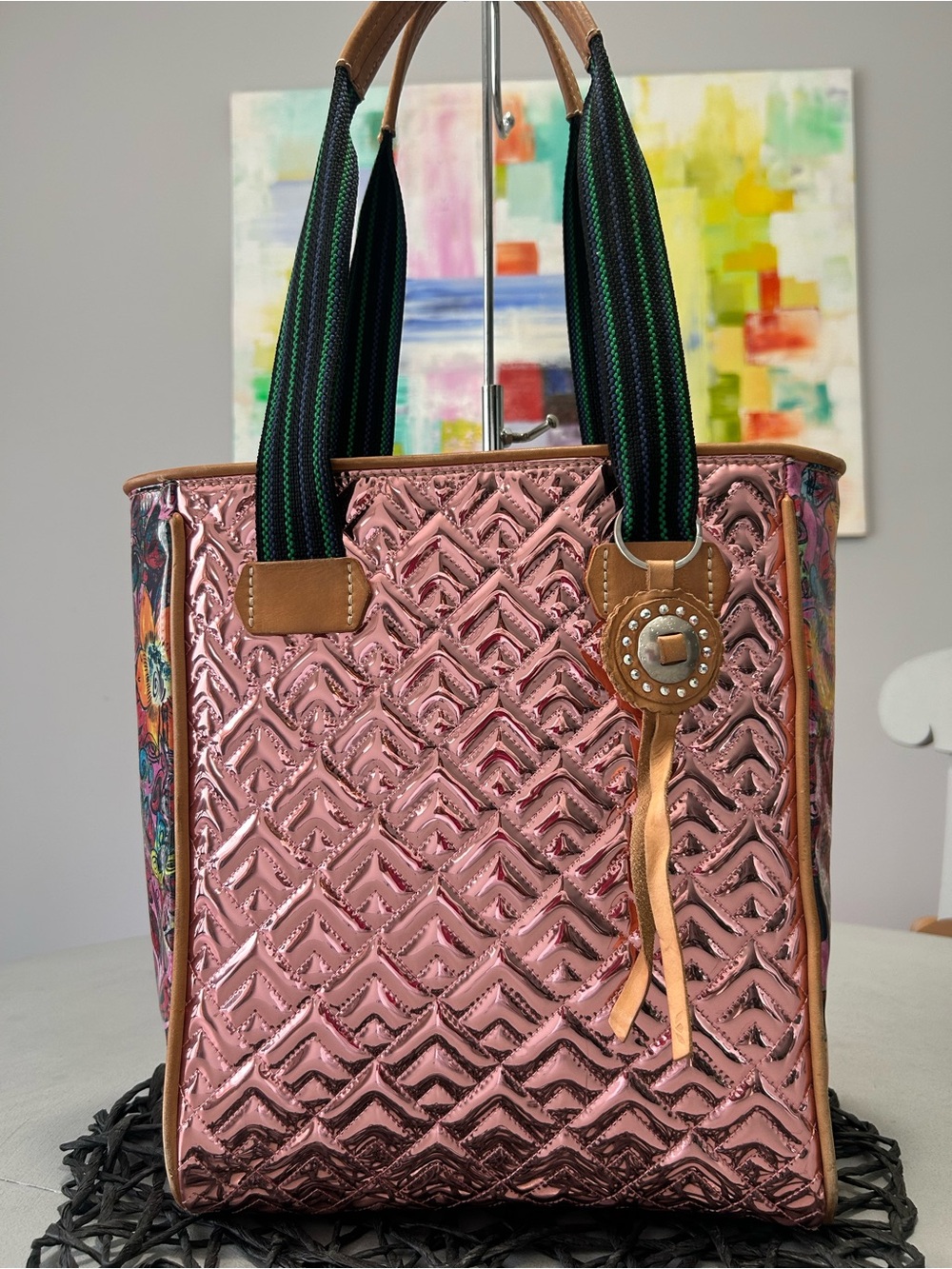 🌸🩷🦩 Consuela Quinn Chica Quilted Shiny Rose Gold Tote